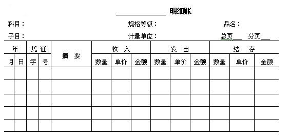 明细分类账的各种样式-建账登记