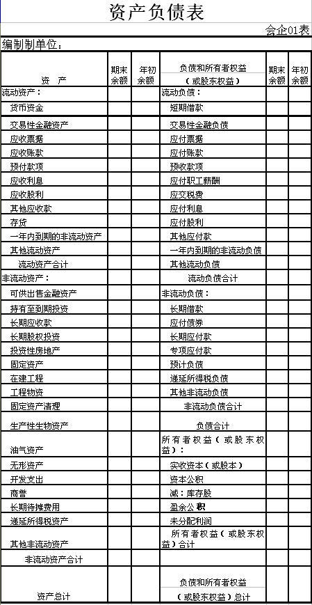 资产负债表(标准格式)