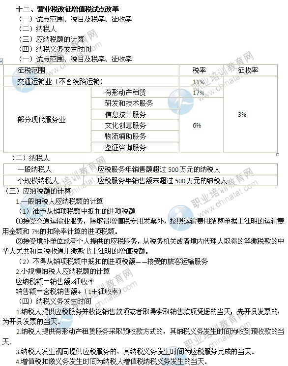 2014年中级经济师考试财政税收精讲：营业税改征增值税试点改革