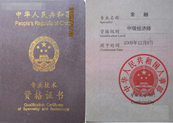 2009年经济师资格证书