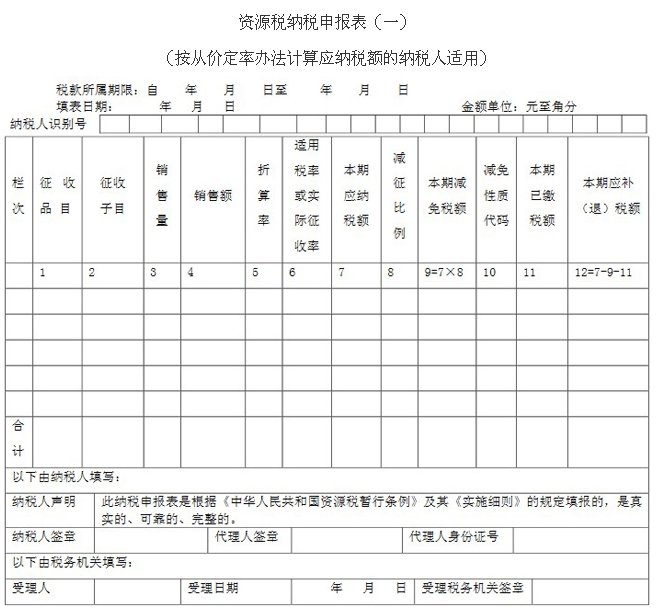 资源税纳税申报表（一） 