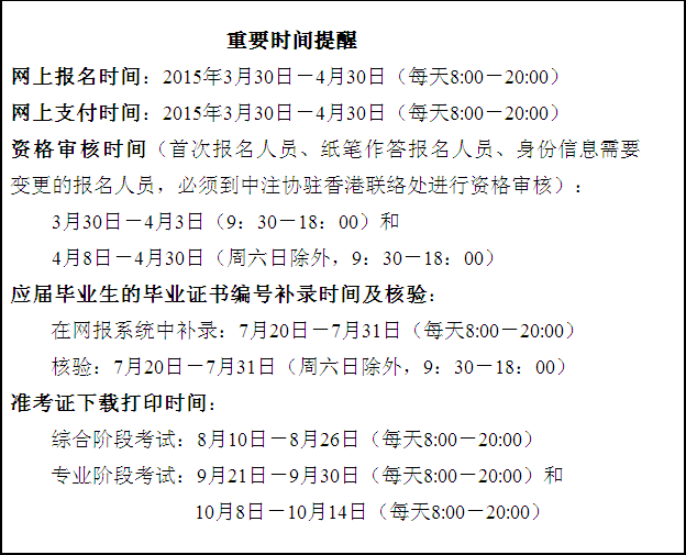 香港2015年注册会计师报名指引