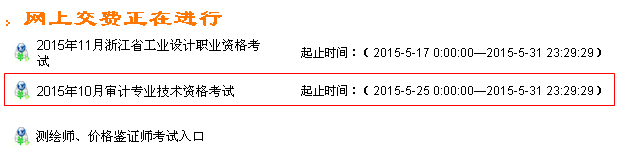 浙江2015年初级审计师考试网上缴费时间