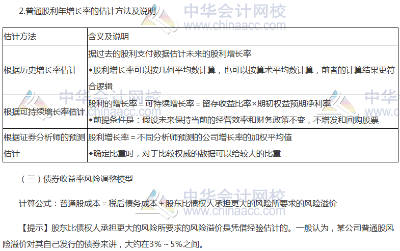 注会《财管》高频考点：普通股资本成本的估计