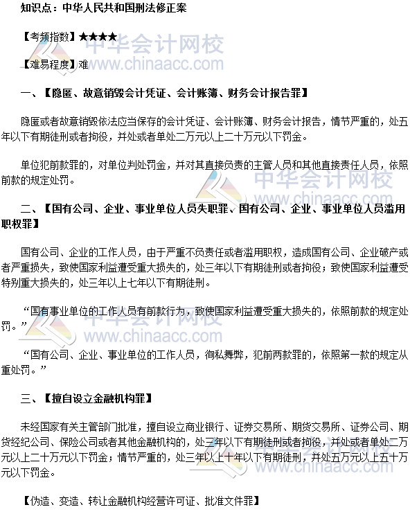 2017年期货从业《期货法律法规》法条十七高频考点：中华人民共和国刑法修正案