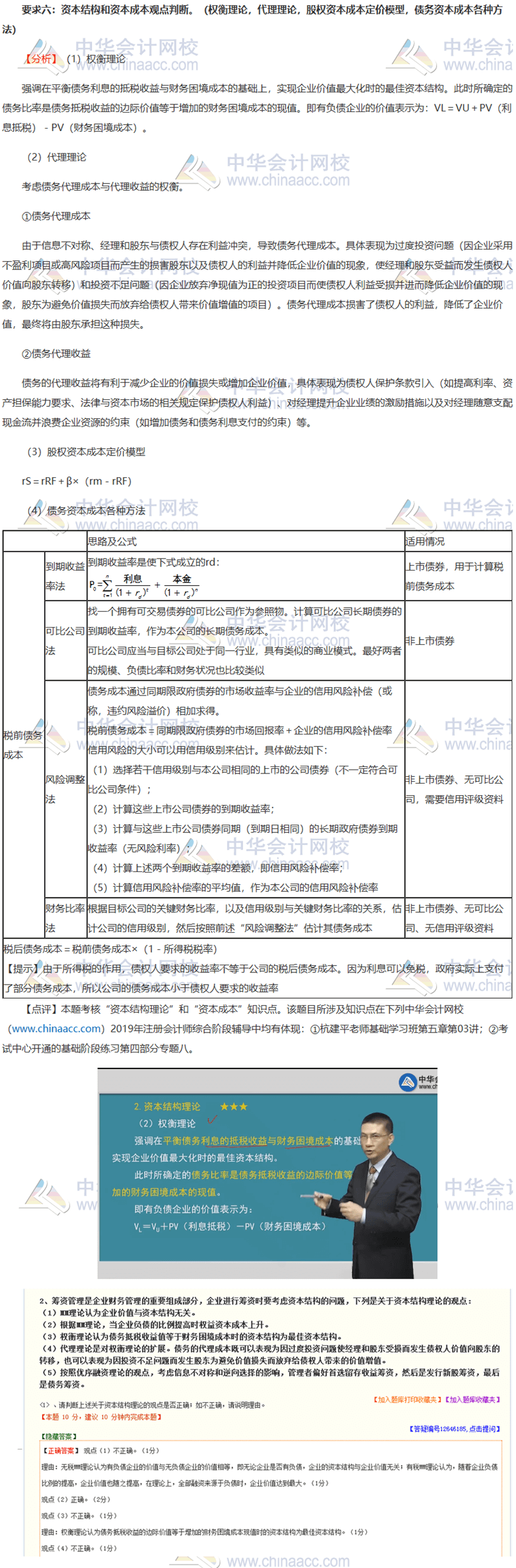 2019年注会职业能力综合测试（二）试题涉及知识点