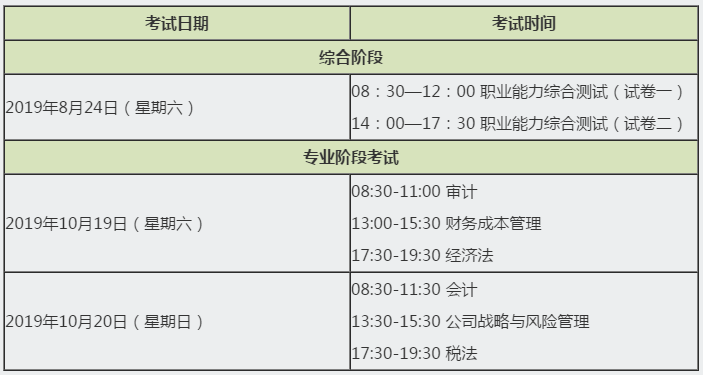 2020年云南注册会计师考试时间