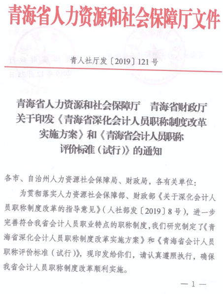 青海2019年高级会计师评审通知