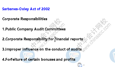 AICPA知识点：SOX Act of 2002 —企业责任