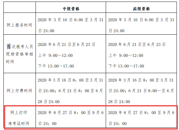 北京2020年高级会计师考试准考证打印时间