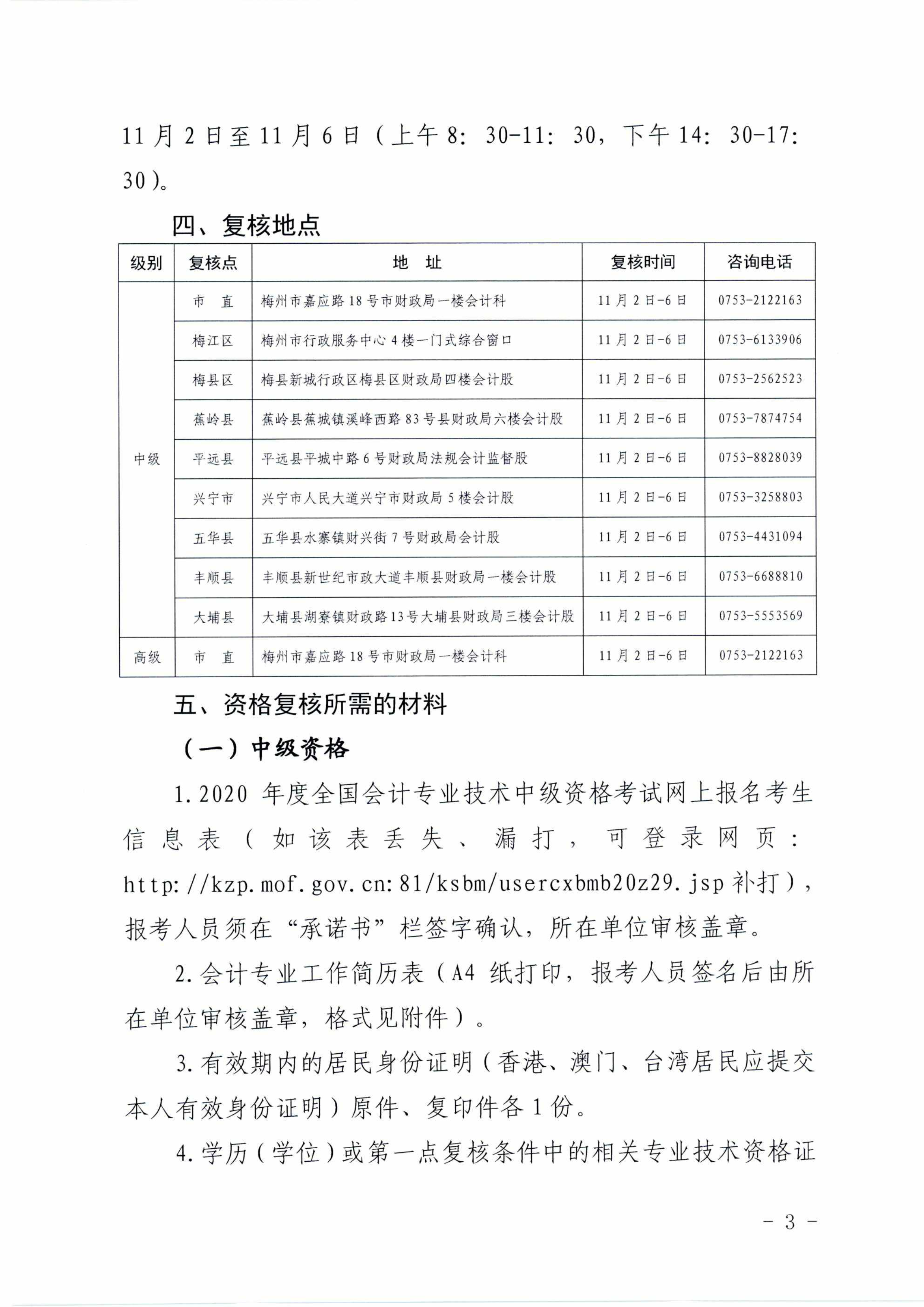 广东梅州2020中级会计职称考试考后资格审核通知