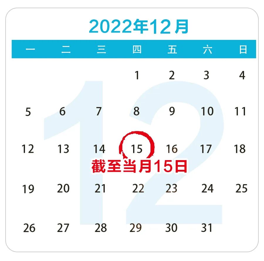 2022年12月申报纳税期限截至12月15日