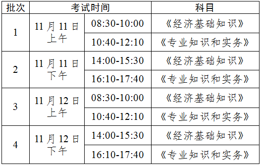北京中级经济师考试安排