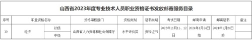 山西2023年初中级经济师考试邮寄证书1月24日开始