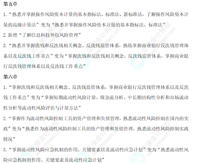 2024年银行从业《风险管理（中级）》大纲对比