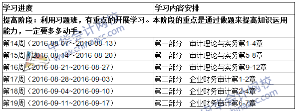 2016初级审计师《审计理论与实务》提高阶段学习计划表