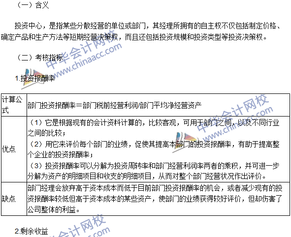 2016年注会考试《财管》高频考点：投资中心的业绩评价
