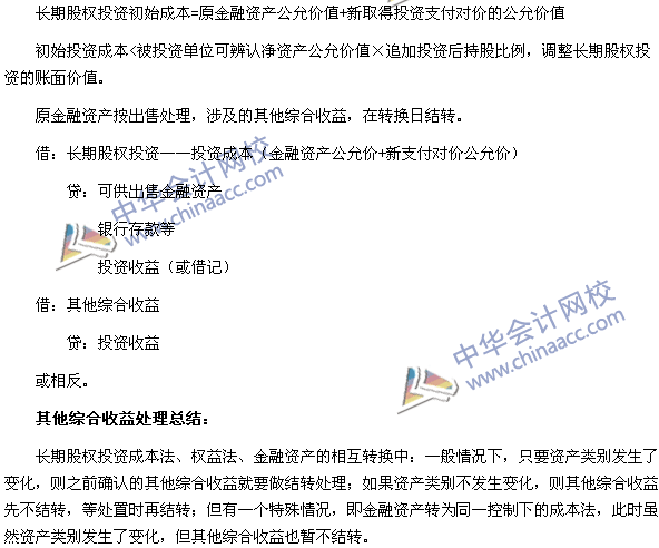 中级会计职称《中级会计实务》长期股权投资转换的会计分录处理