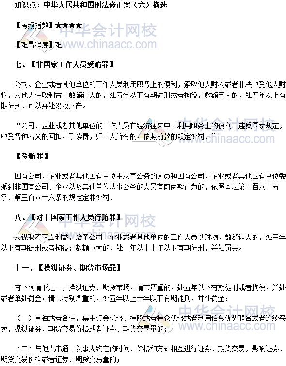 2017年期货从业《期货法律法规》法条十八高频考点：中华人民共和国刑法修正案（六）摘选