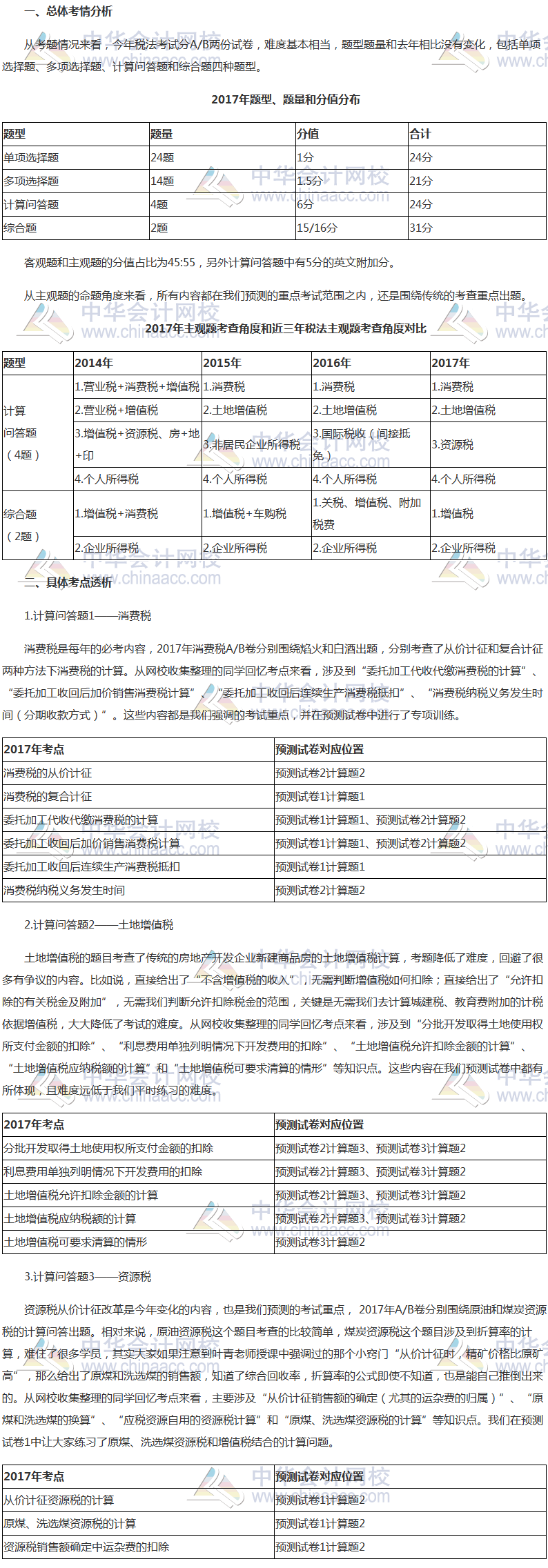 2017年注册会计师考情分析