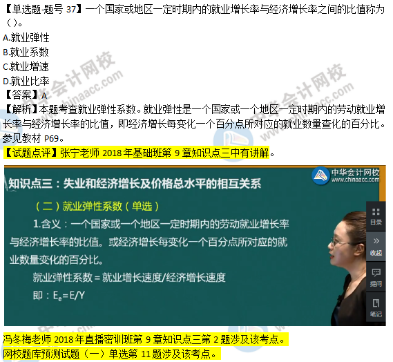 2018年经济基础知识试题及答案解析：就业弹性系数0237