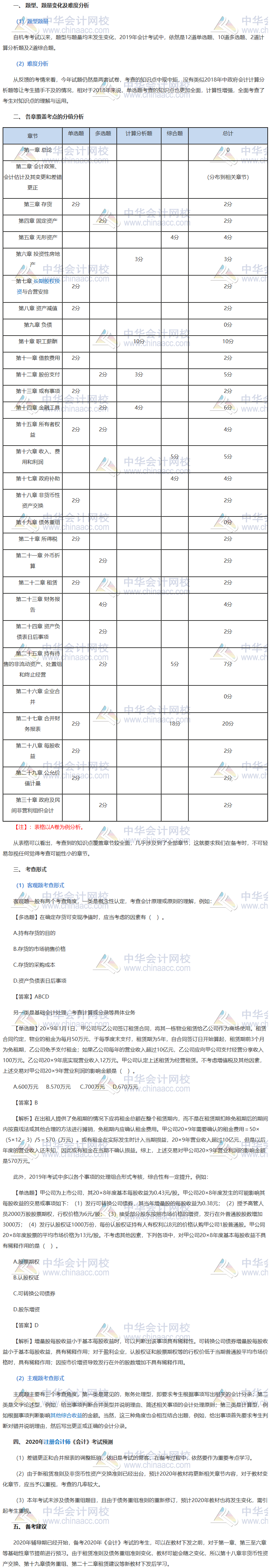 2019年注会《会计》考情分析及2020考情预测