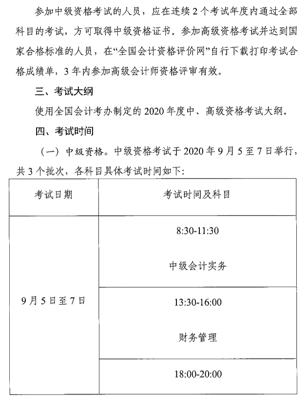 广东中山2020年中级会计考试报名简章公布