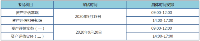 2020年资产评估师考试时间安排表22