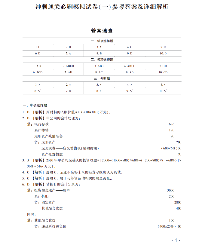 【试读】惊！中级会计实务冲刺直达必刷8套模拟试卷公开！