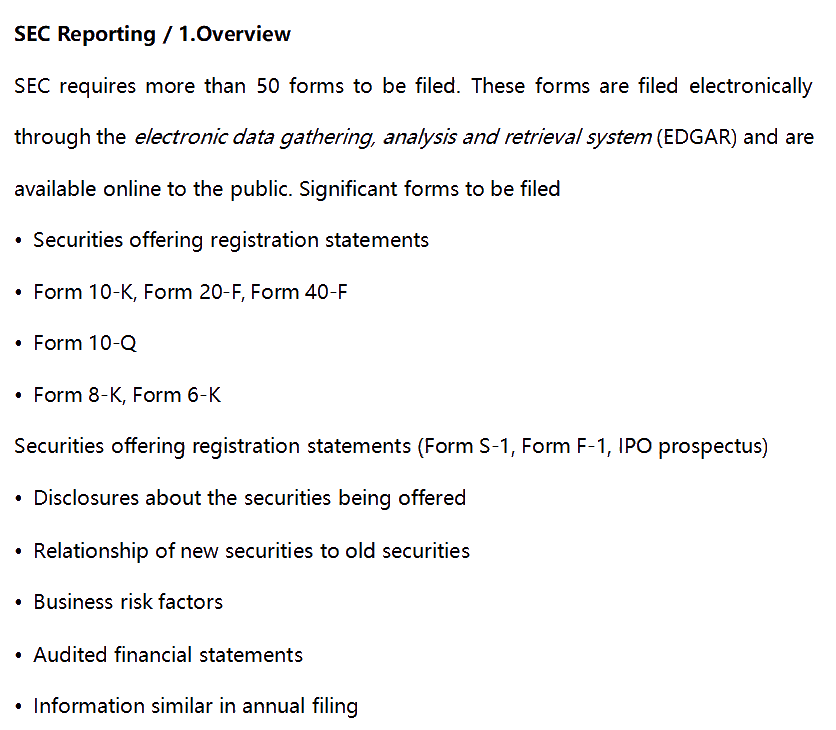 AICPA知识点：SEC Reporting—Overview