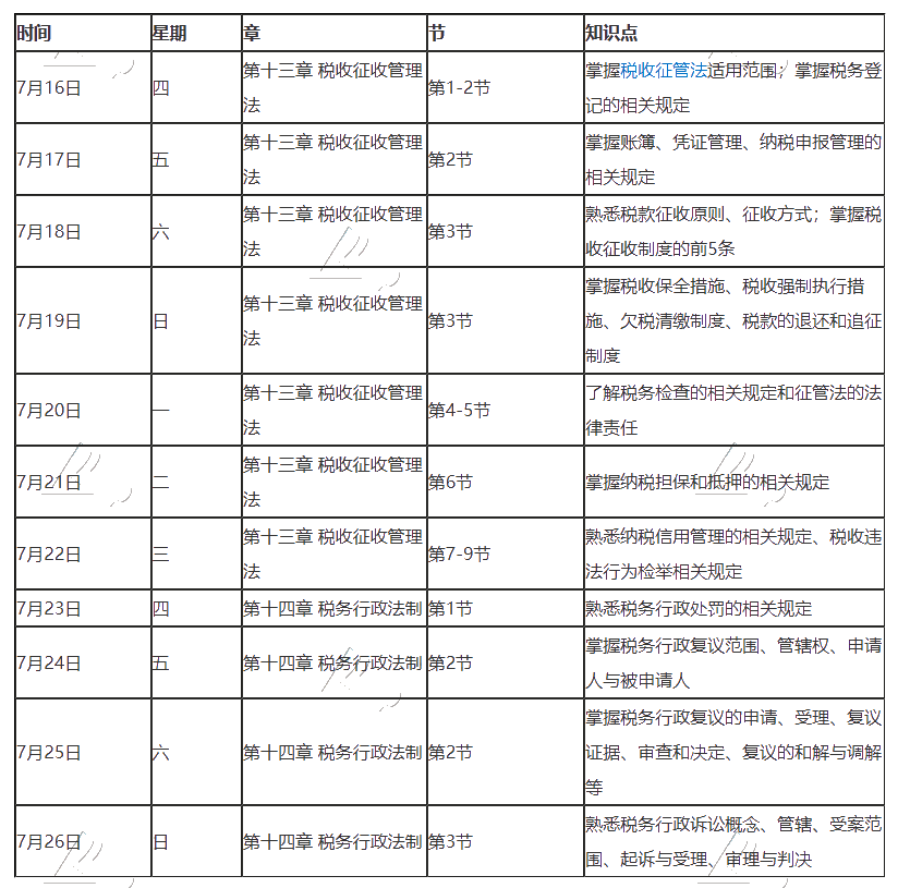 最后一期！2020年注册会计师7月（下）学习日历！