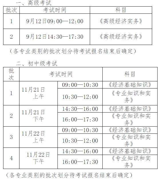 新疆经济师考试时间安排