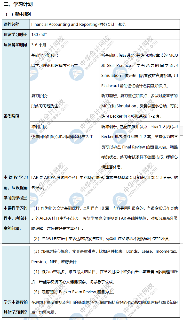 美国注册会计师《财务会计与报告》超实用的三轮学习计划表！
