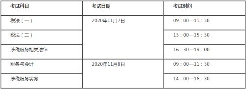 2020税务师考试时间