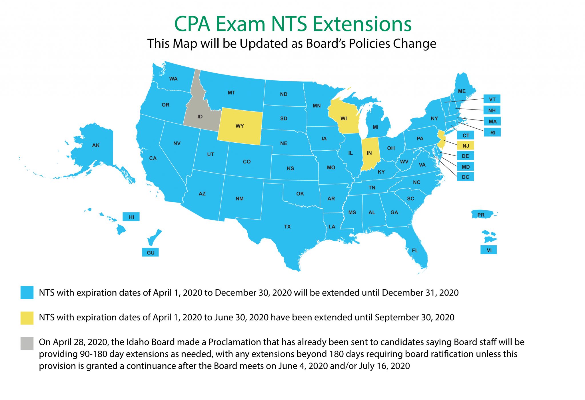 2020年AICPA考试准考证NTS有效期延期通知