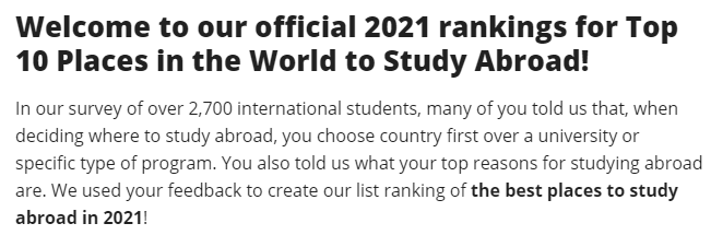 2021全球十大至佳留学国家排名公布 你Pick的国家上榜了吗？