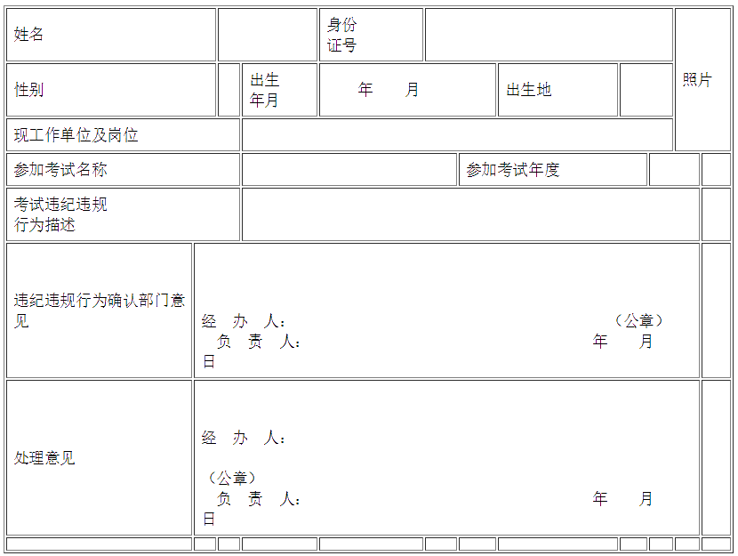 个人诚信失信记录单