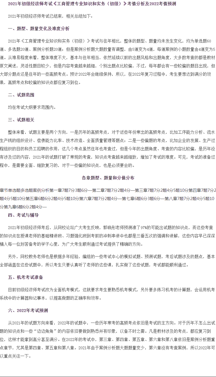 初级经济师《工商管理》考情预测