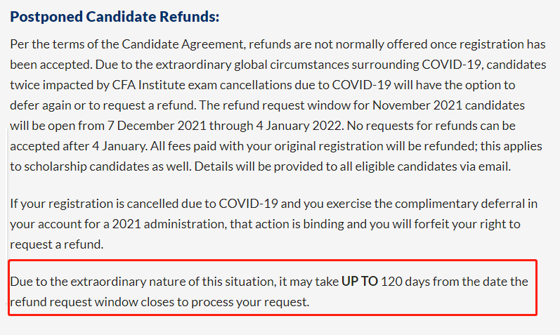 注意！CFA退款窗口即将关闭！