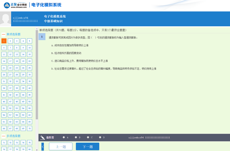 经济师机考模拟系统-答题界面