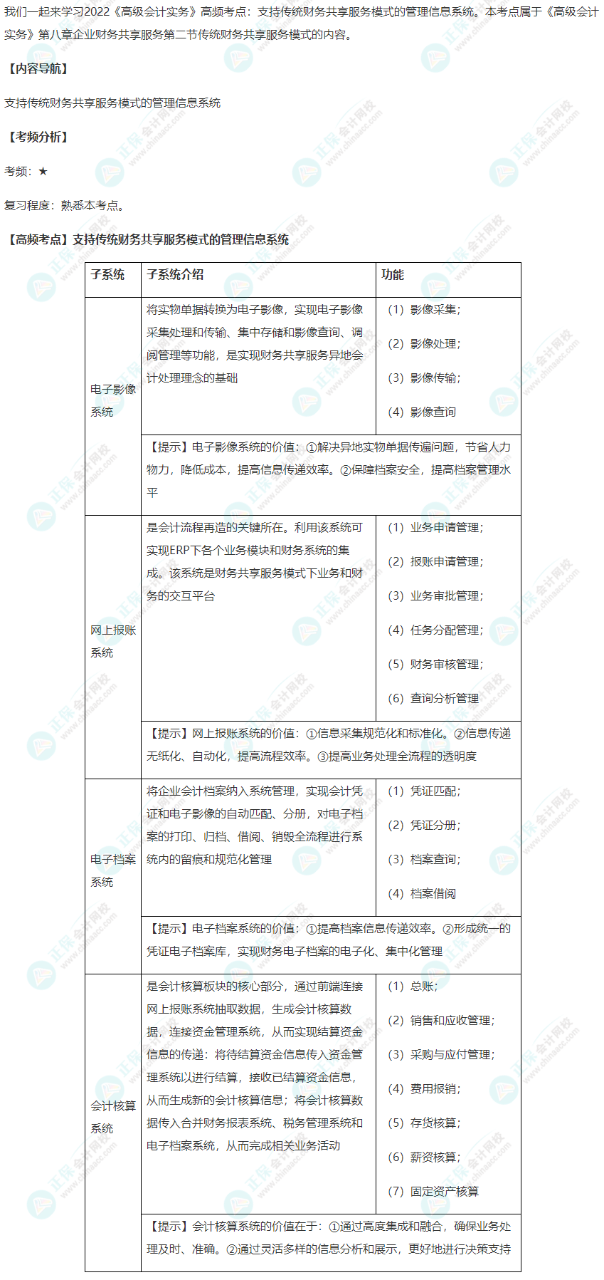 2022高会高频考点：支持传统财务共享服务模式的管理信息系统6