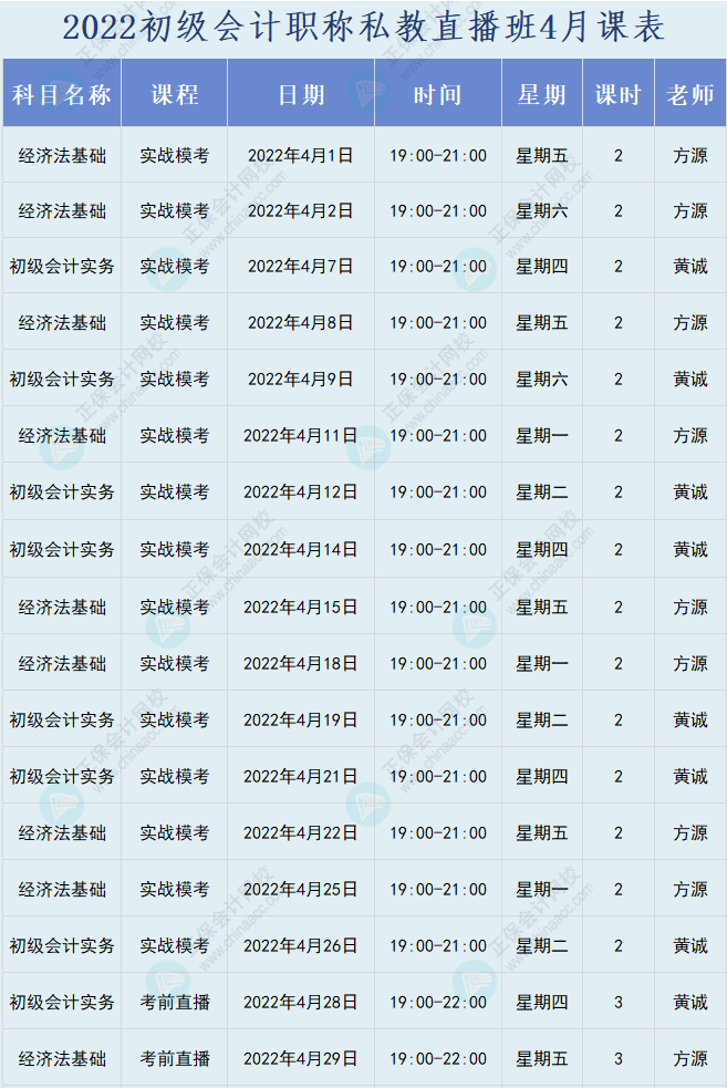 来啦！2022年初级会计职称私教直播班课程安排表来啦！