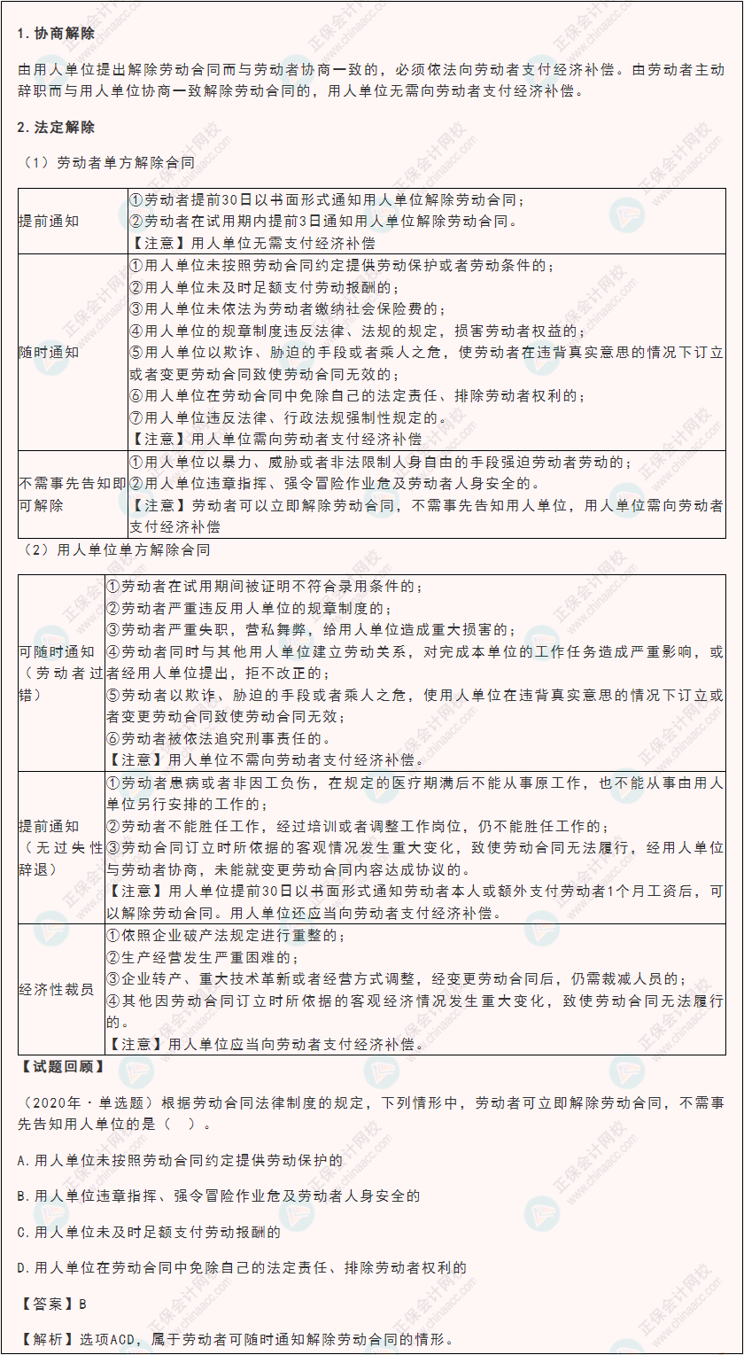 2022年《经济法基础》高频考点：劳动合同的协商解除、法定解除