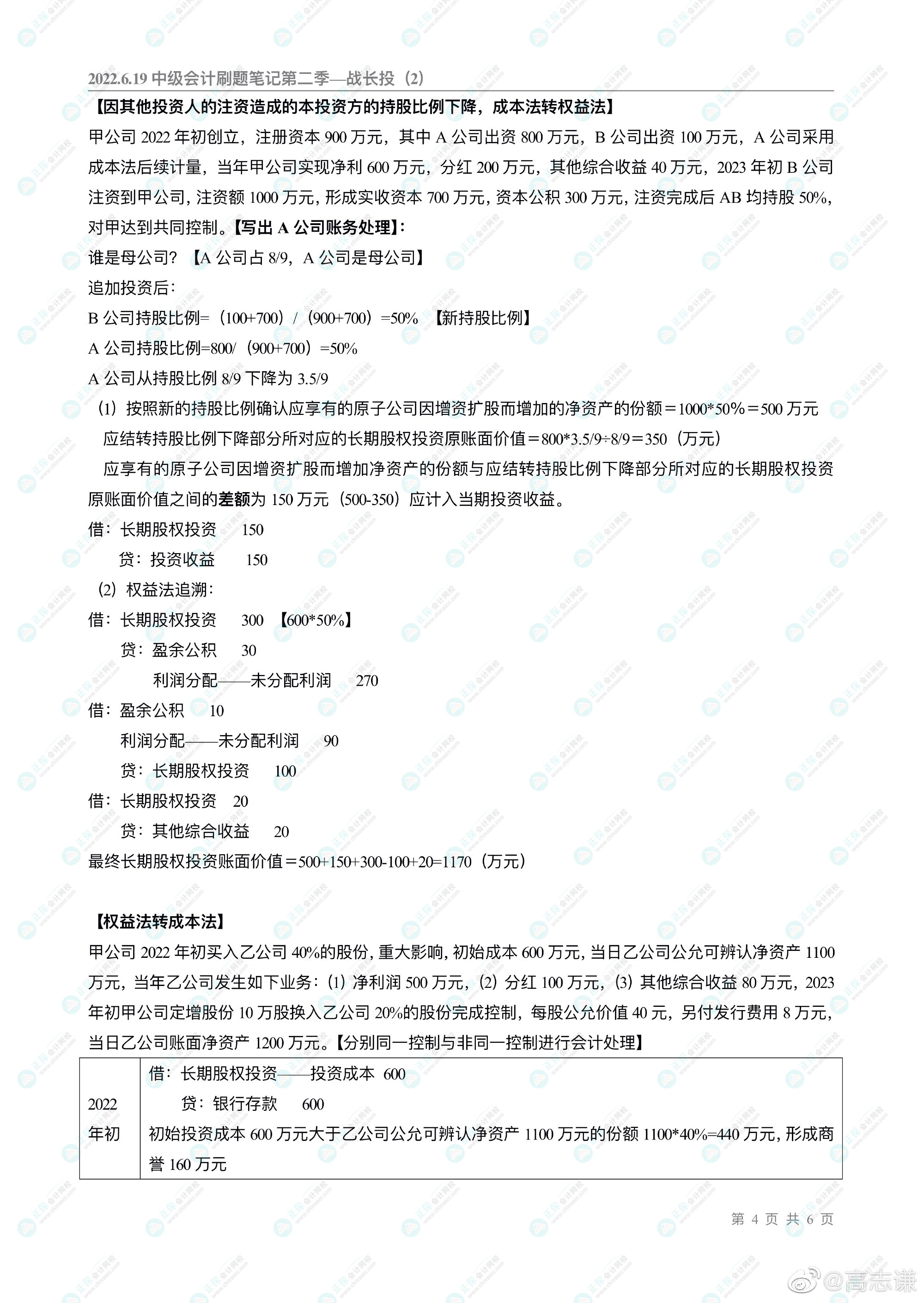 高志谦老师的中级会计刷题直播大家都看了吗？