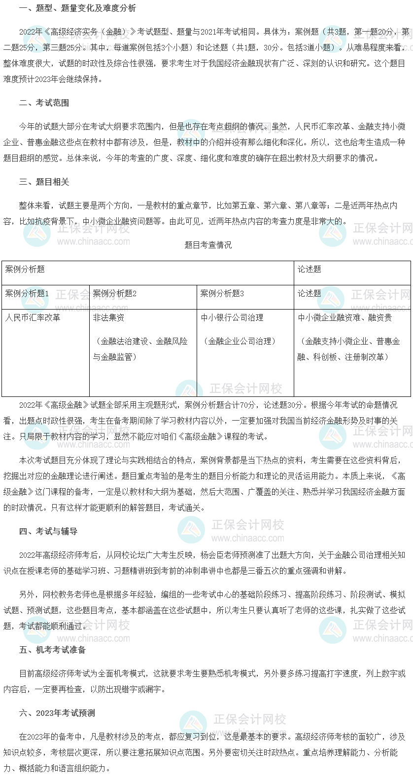 2022年高级经济师考试《金融》考情分析及2023考情预测