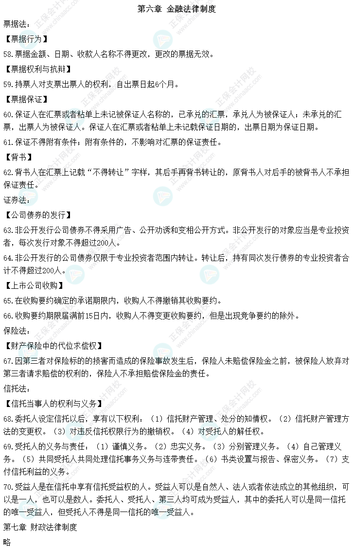 2022中级会计职称经济法必背法条丨第六章 金融法律制度