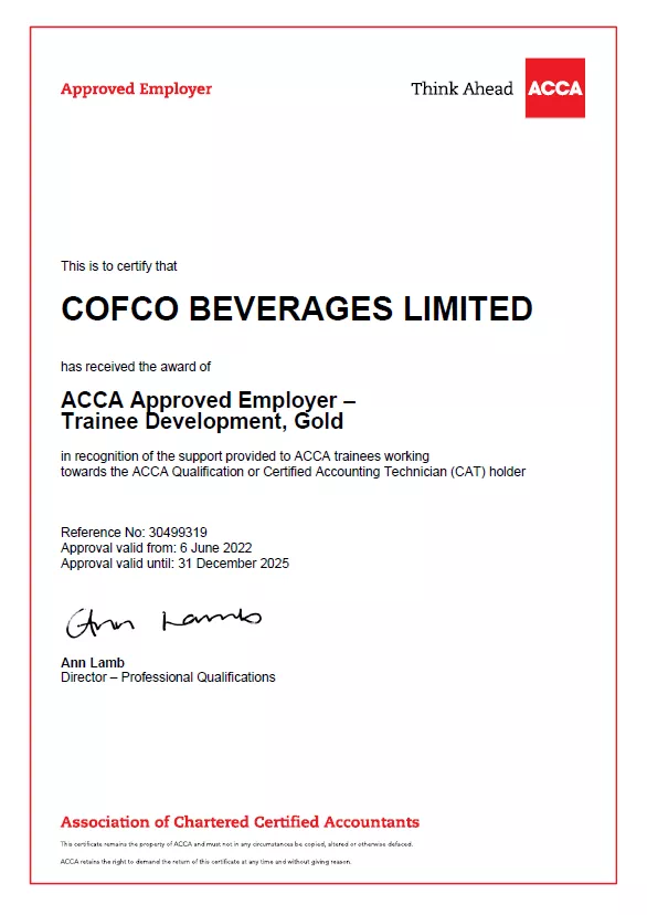 ACCA雇主 | 认可：中粮饮料有限公司成为ACCA认可雇主