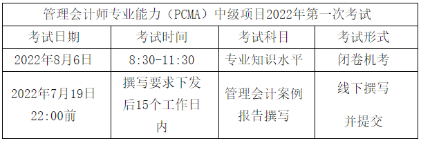 中级管理会计师考试时间安排