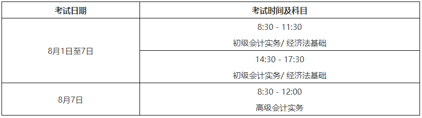 初级会计职称考试时间