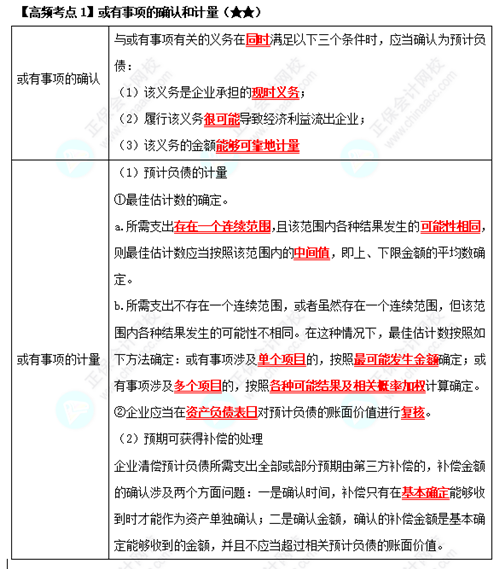 《中级会计实务》高频考点：或有事项的确认和计量（★★）